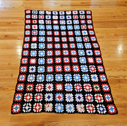 Vintage Handmade Granny Square Crochet Afghan Throw Sofa Blanket - 69" x 47"