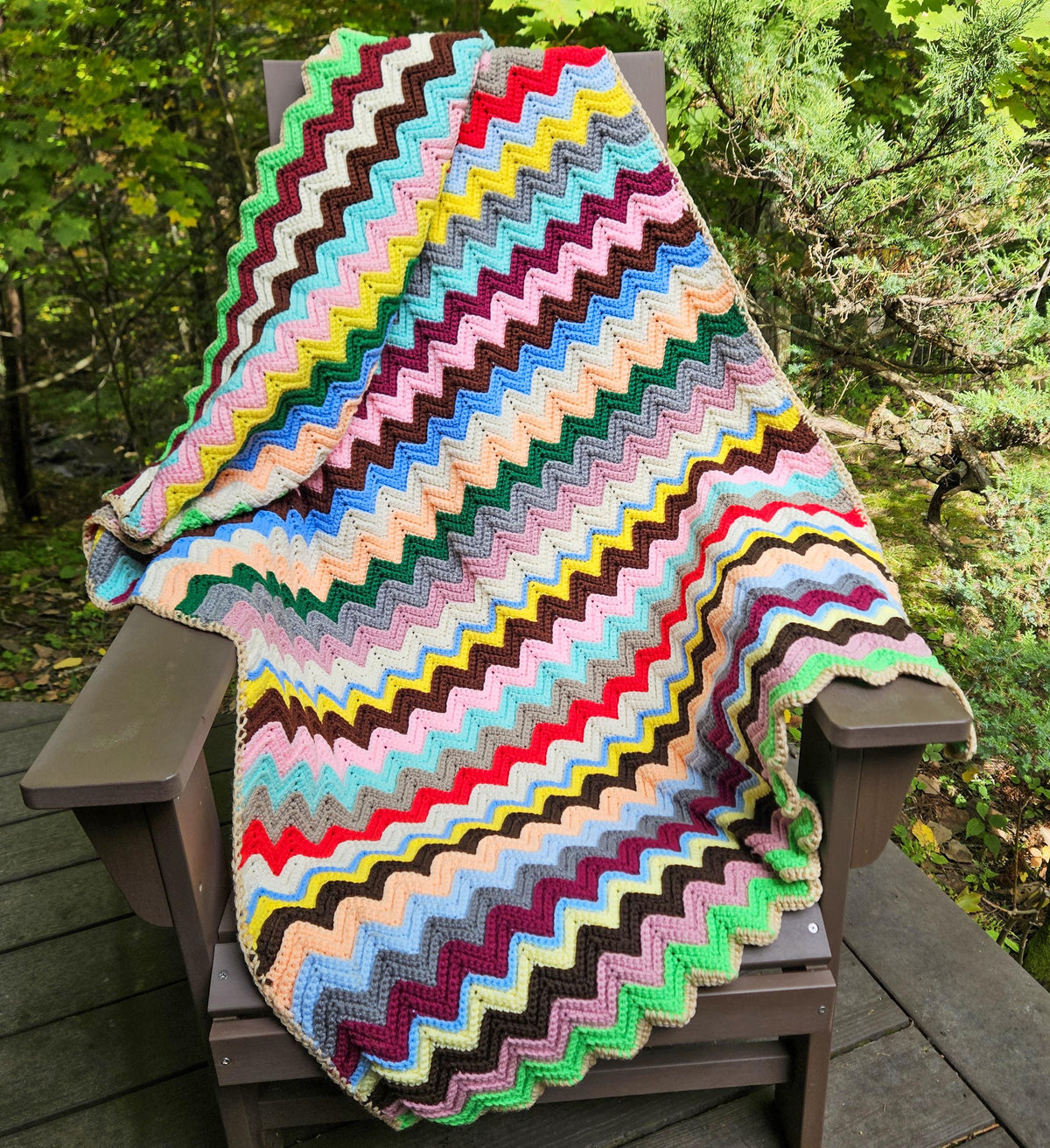 Handmade Vintage Crocheted Chevron Stripe Blanket Afghan Throw Zig Zag 63"x39"