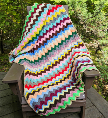 Handmade Vintage Crocheted Chevron Stripe Blanket Afghan Throw Zig Zag 63"x39"