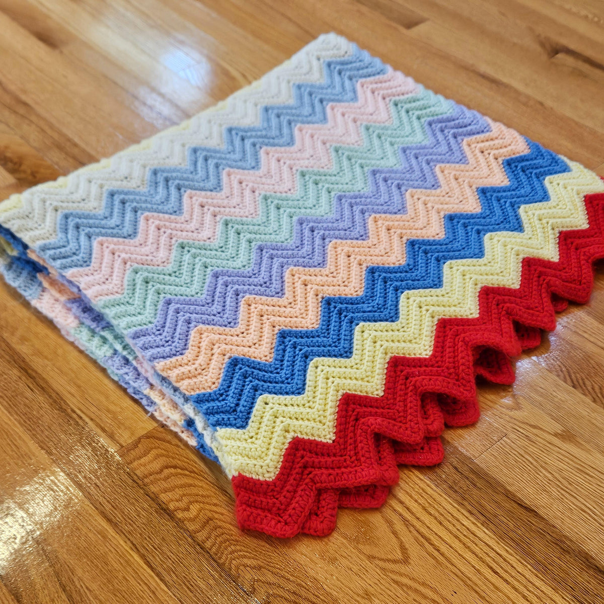 XL Vintage Pastel Chevron Crochet Afghan Throw Blanket Pastel Rainbow 90"x53"