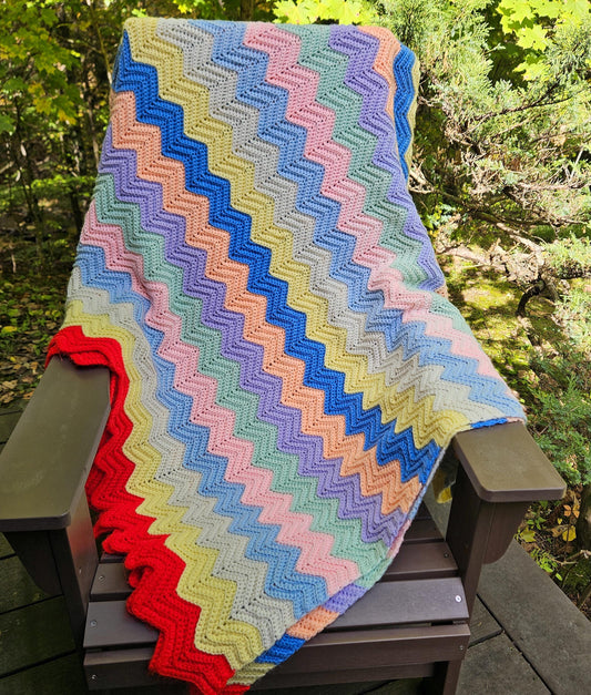 XL Vintage Pastel Chevron Crochet Afghan Throw Blanket Pastel Rainbow 90"x53"