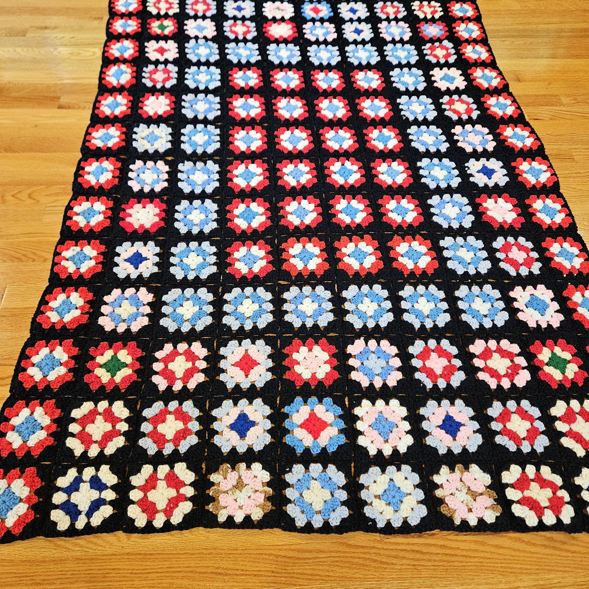 Vintage Handmade Granny Square Crochet Afghan Throw Sofa Blanket - 69" x 47"