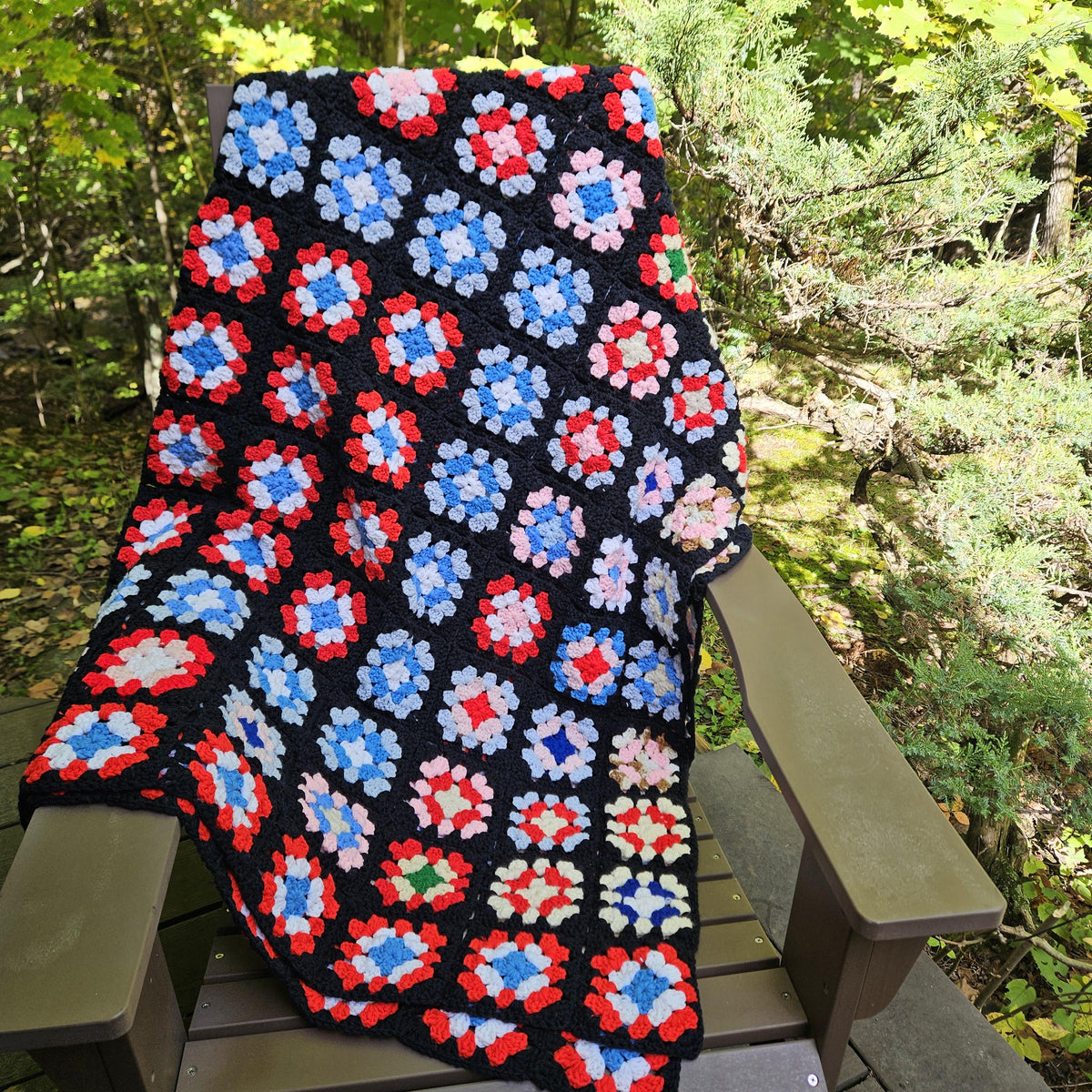 Vintage Handmade Granny Square Crochet Afghan Throw Sofa Blanket - 69" x 47"