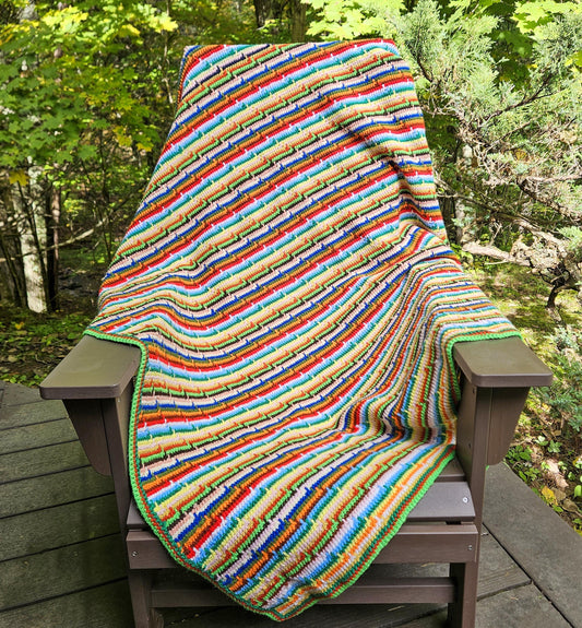 Vintage Retro Crochet Afghan Throw Blanket Multi-Color Apache Tear Stitch 69"x50"