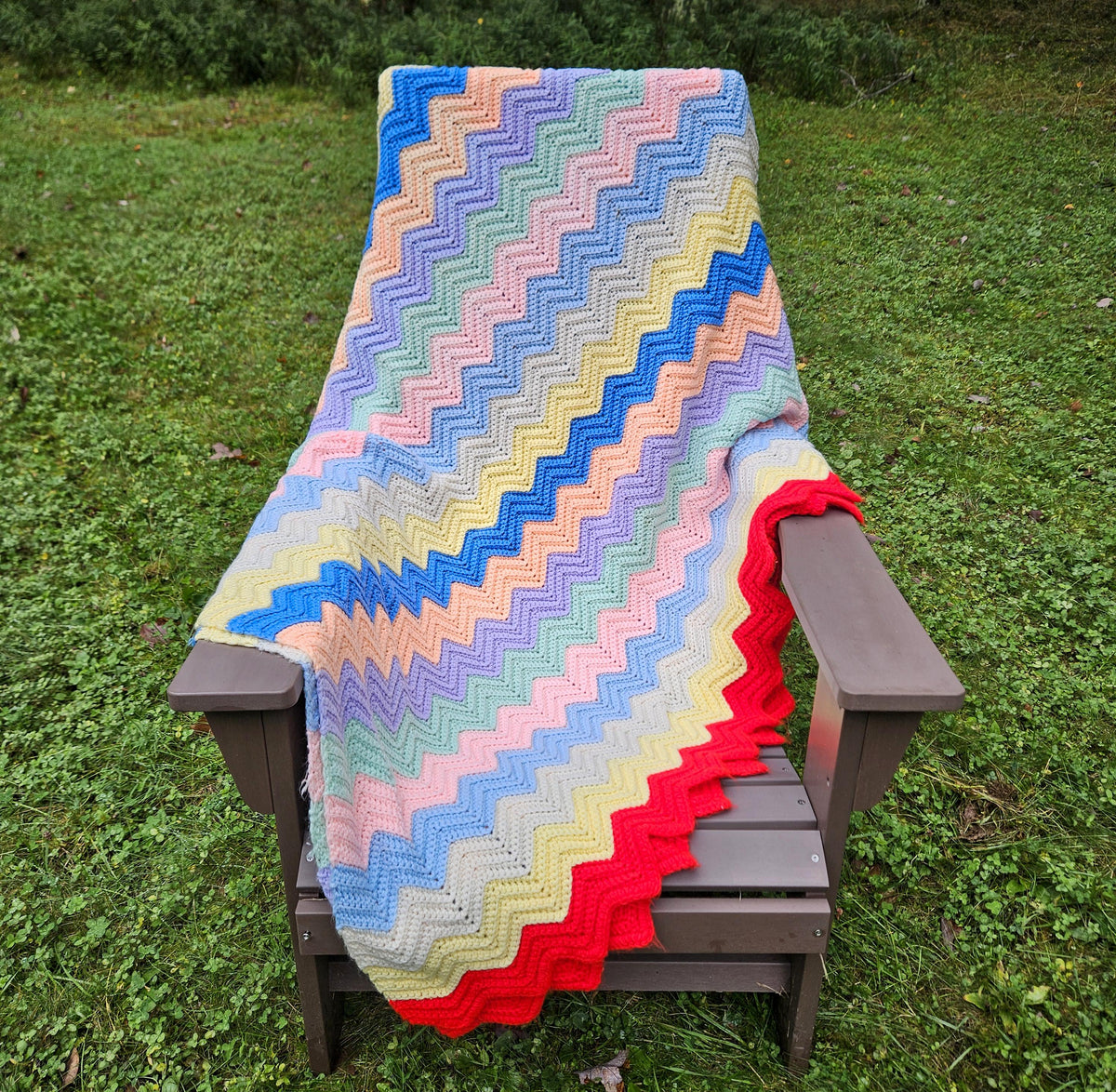 XL Vintage Pastel Chevron Crochet Afghan Throw Blanket Pastel Rainbow 90"x53"