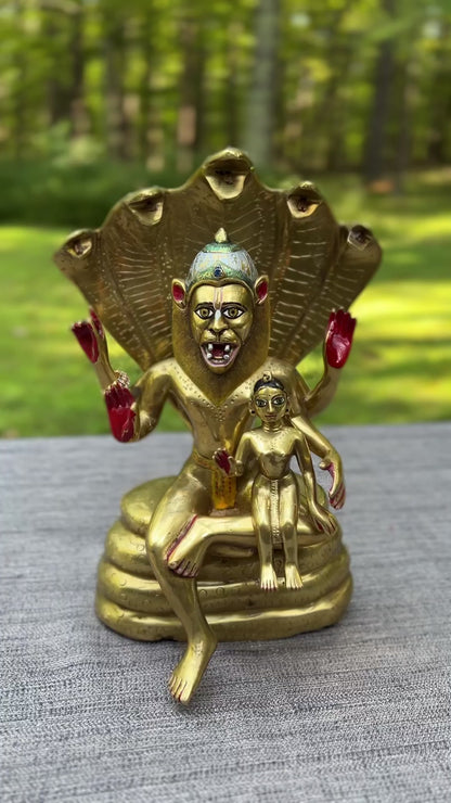 13" Vintage Astadhatu Brass Lakshmi Narasimha Adisesa Murti Deity Statue - Very Heavy