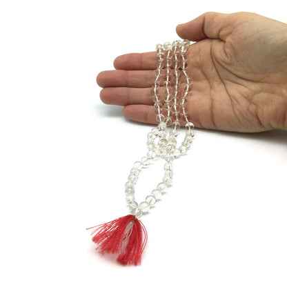 Crystal Prayer Meditation Mala Japa- Clear Quartz Beads - 108 Prayer Beads 15.5"