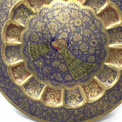 Metal Hand-painted Peacocks Wall Hanging Colorful Decorative Tray Platter 15"