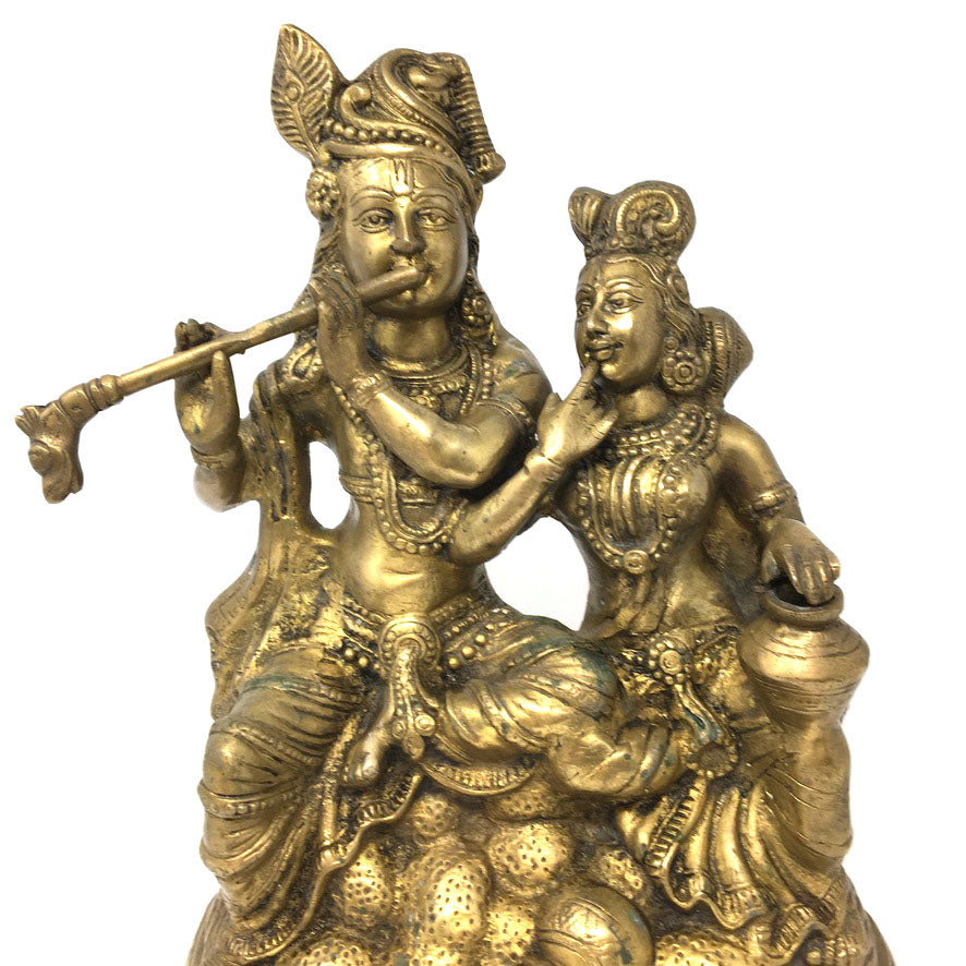 Handcrafted Brass India Divine Couple Sri Sri Radha-Krishna Statue - 14.5" Tall
