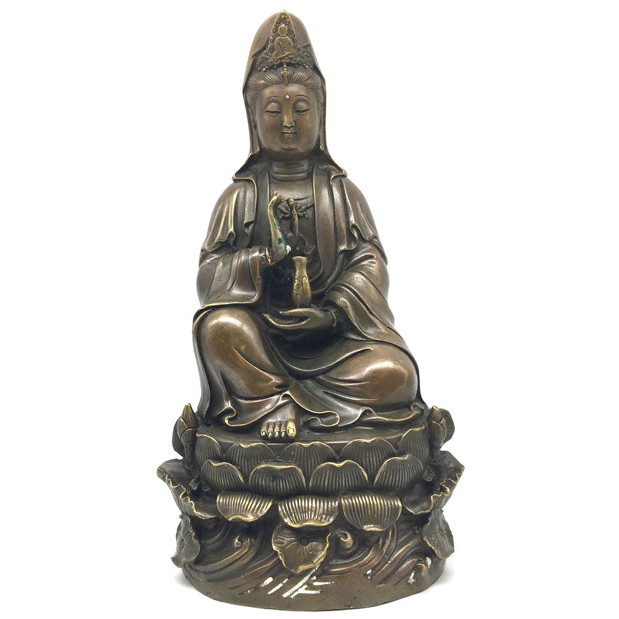 Goddess Quan Yin Kwan Yin Guan Yin Sitting in Lotus Buddhist Statue Idol - 10"