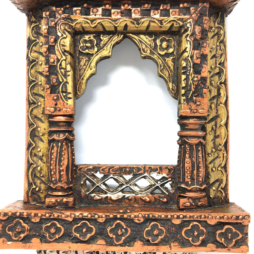 Jharokha Frame Wood-carved Wall Hanging Picture Frame Colorful Decorative 16"