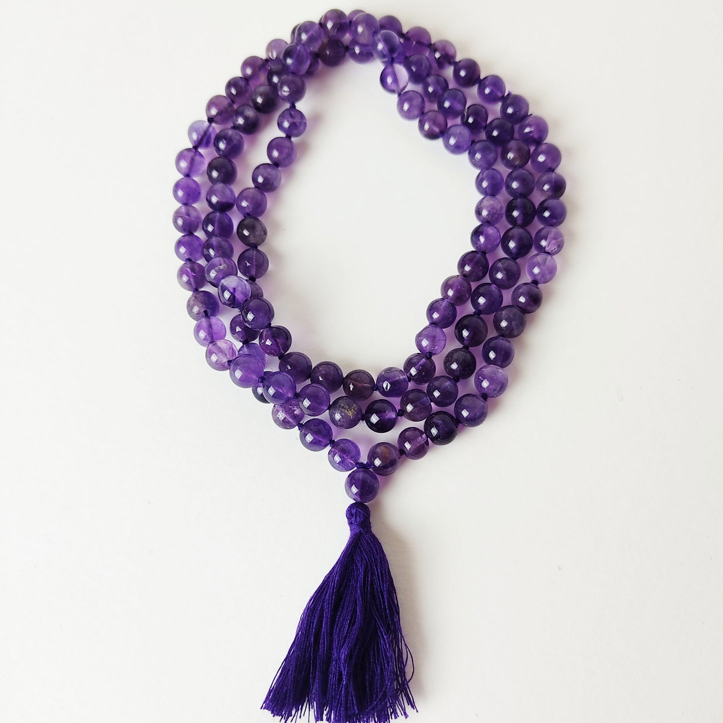 Real Amethyst Japa Mala 108 Knotted Prayer Beads | Gemstone Spiritual Necklace
