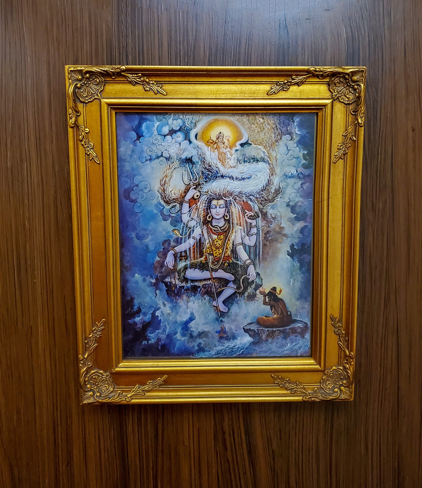 Shiva Poster Painting in Ornate Baroque Rococo Golden Frame - India Wall Decor