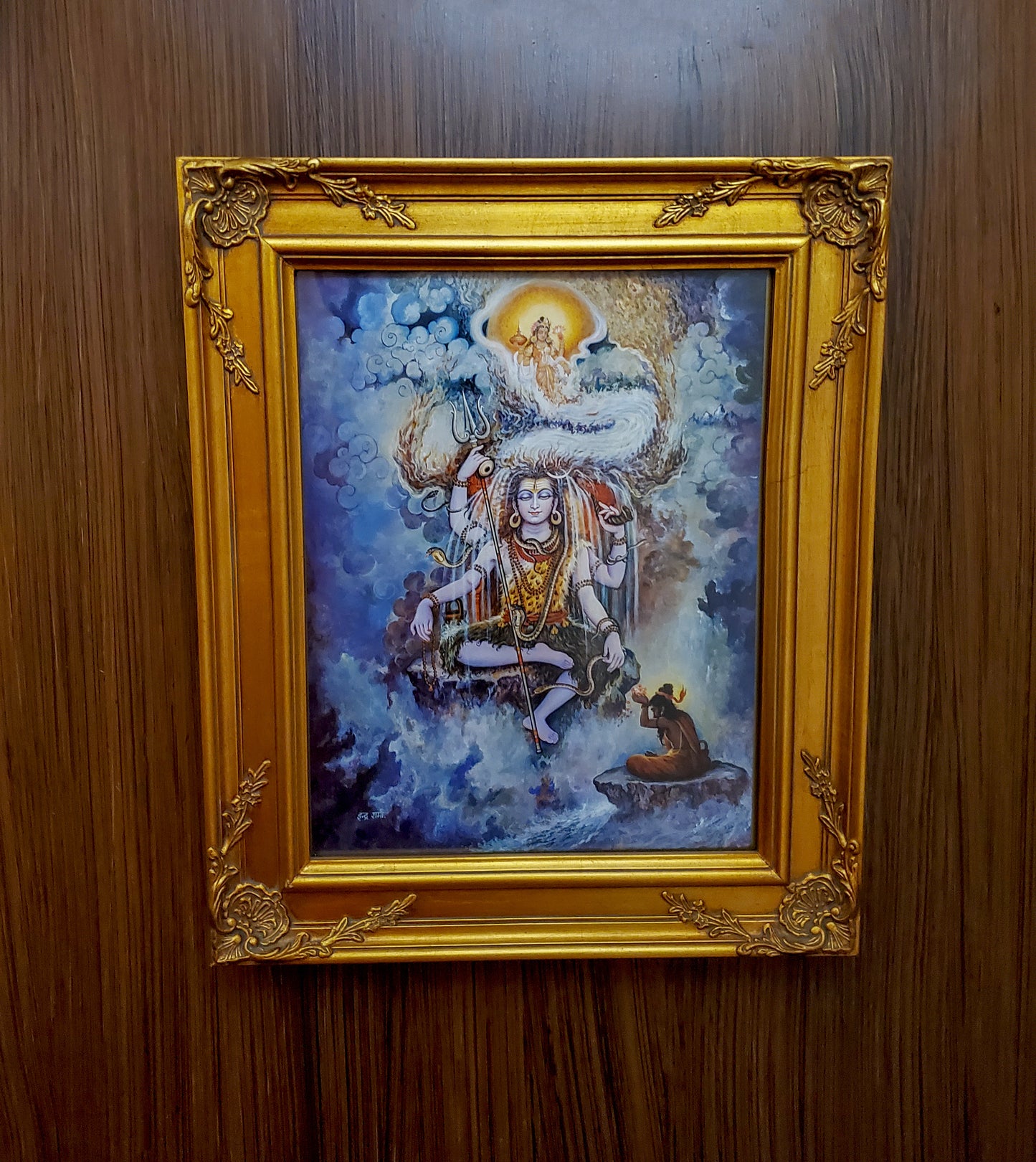 Shiva Poster Painting in Ornate Baroque Rococo Golden Frame - India Wall Decor