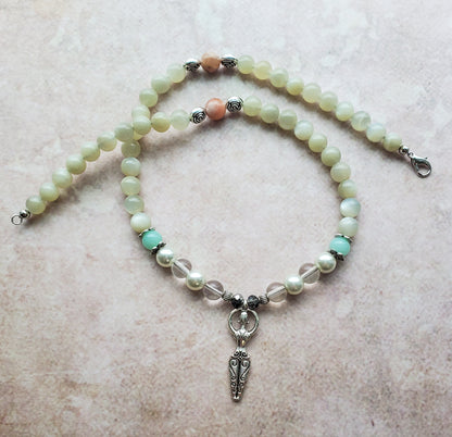 Spiral Goddess Pendant Necklace - Gemstone Beads - Spiritual Handmade Jewelry