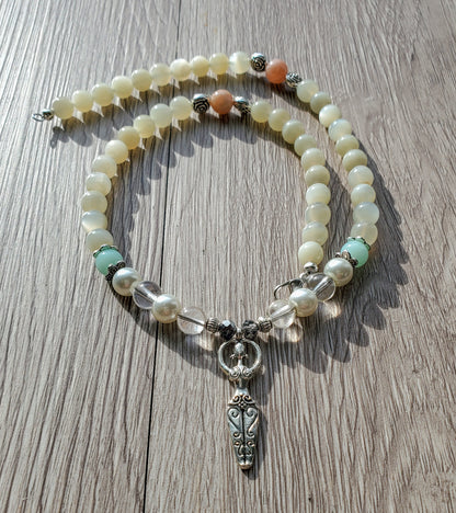 Spiral Goddess Pendant Necklace - Gemstone Beads - Spiritual Handmade Jewelry