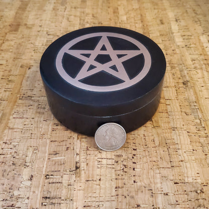 Silver Pentagram Inlay Black Soapstone Trinket Box I Keepsake Handmade Box 4"