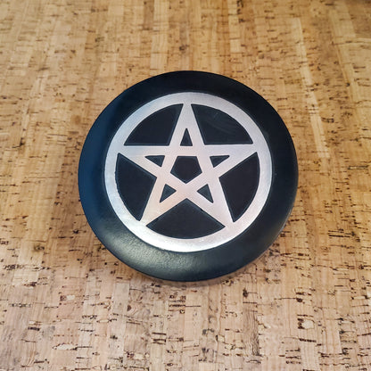 Silver Pentagram Inlay Black Soapstone Trinket Box I Keepsake Handmade Box 4"