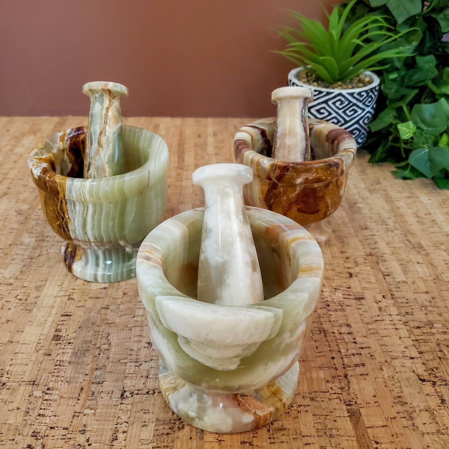 Onyx Mortar and Pestle Set - Beautiful Handmade Natural Stone Kitchen Decor 4"