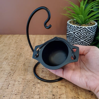 Hanging Cauldron Incense Burner Bowl with Stand -Black Cast Iron Incense Holder 6"