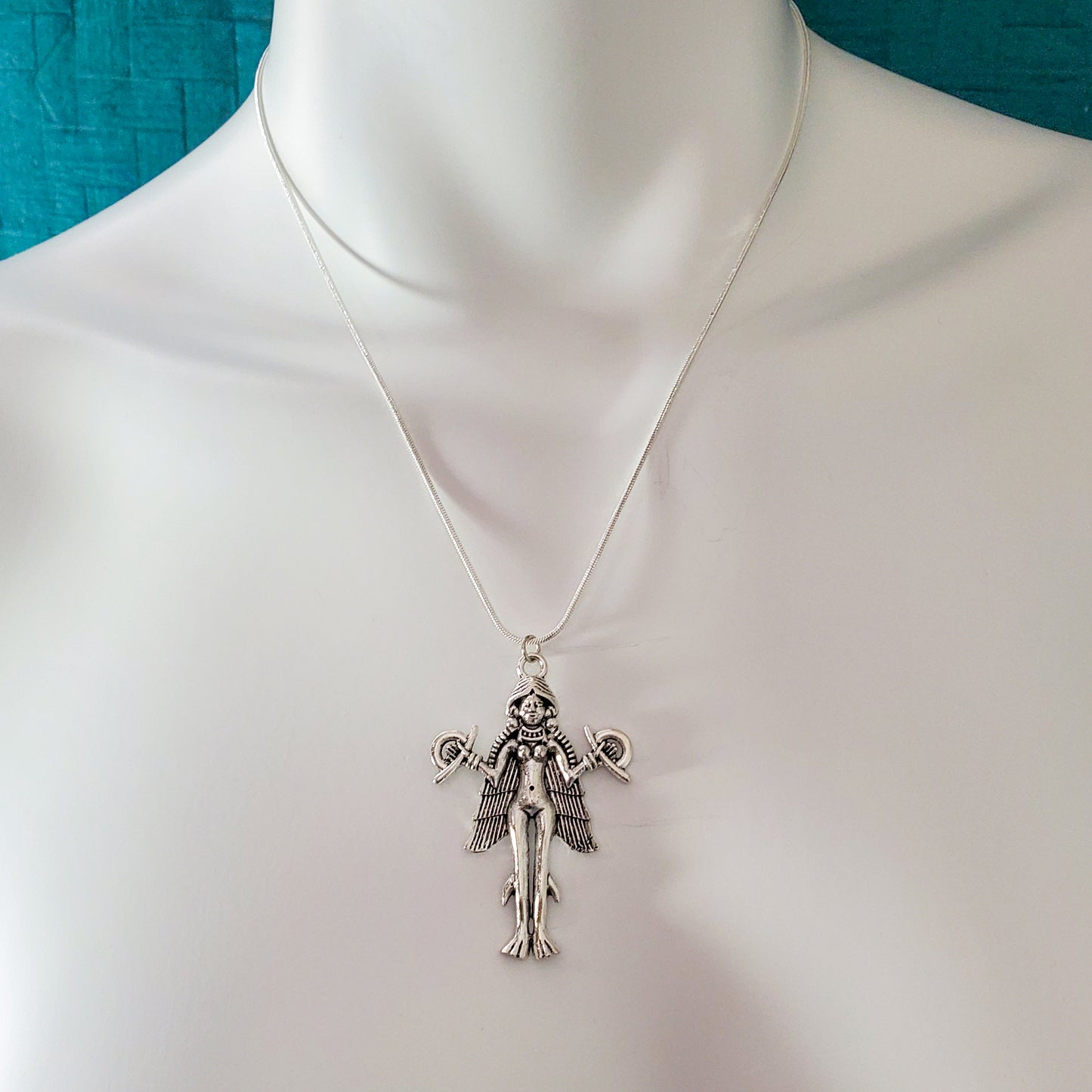 Goddess Lilith Inanna Pendant Necklace 18" Silver Plated Snake Jewelry
