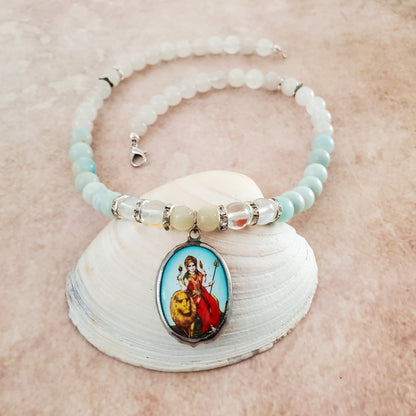 Goddess Durga Crystal Necklace | Gemstone Beads | Handmade Jewlery 17.5" Long