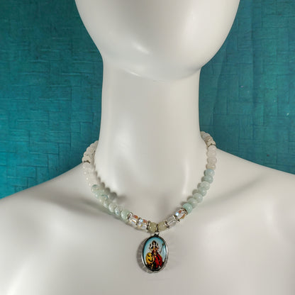 Goddess Durga Crystal Necklace | Gemstone Beads | Handmade Jewlery 17.5" Long