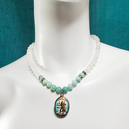 Goddess Kali Moonstone Necklace | Crystal Beads | Handmade Jewlery 17.5" Long
