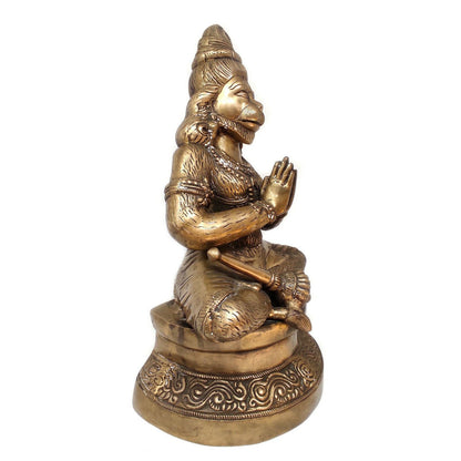 India Hanuman Monkey God Devotee Hanumanji in Meditation Statue Sculpture 17"