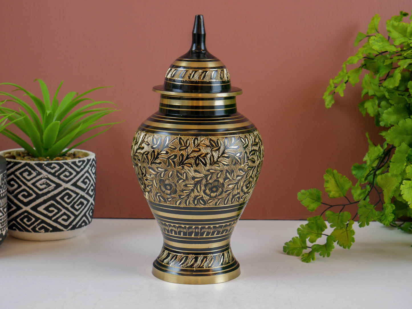 Black Gold Brass Urn Vase