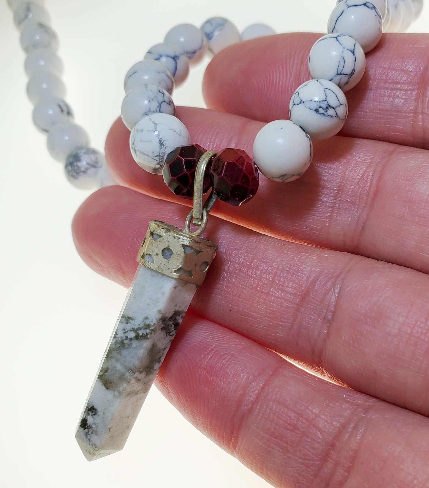 Pointed Howlite Serenity Beads Necklace | Handmade Custom Jewelry Gift  17.5" Long
