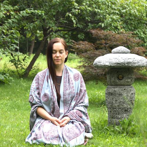 Pearl Gray Large Meditation Yoga Prayer Shawl - Mantra Om Aum Shawl - Montecinos Ethnic