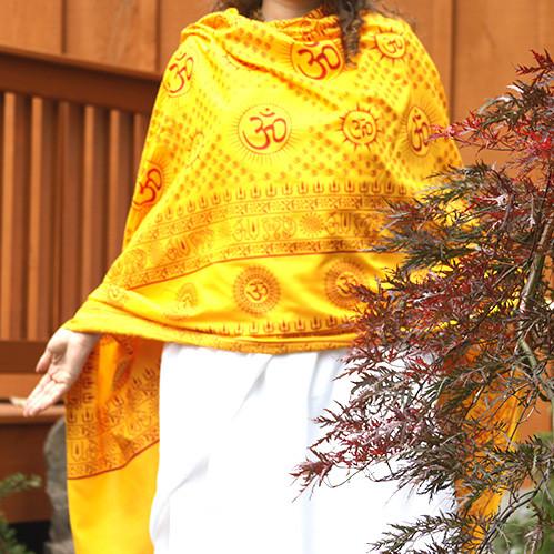 Flame Yellow Large Meditation Yoga Prayer Shawl - Mantra Om Aum Shawl - Montecinos Ethnic