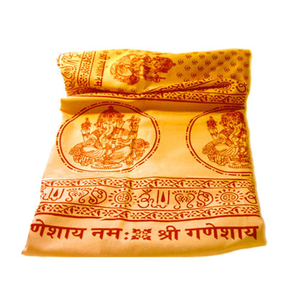 Gift Set Ganesh Yellow Shawl and Black Tulsi Necklace Semi Precious Ruby Stones - Montecinos Ethnic
