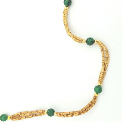 16" Handmade Tulasi Kanthi Mala Necklace with Malachite Beads - Krishna Gifts - Montecinos Ethnic