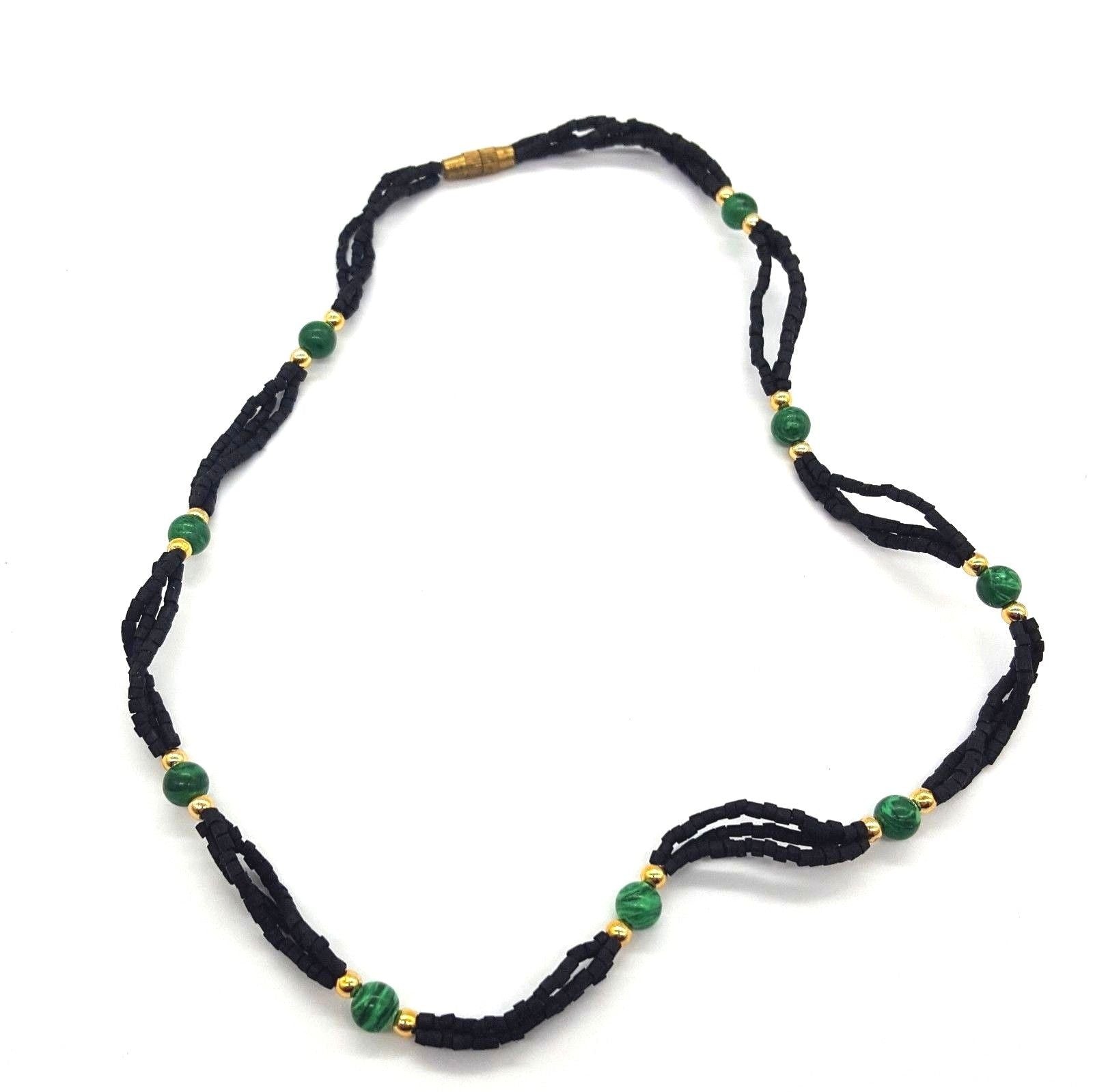 Tulsi Tulasi Necklace Black Colored Tulsi with Semi Precious Stones- Malachite - Montecinos Ethnic