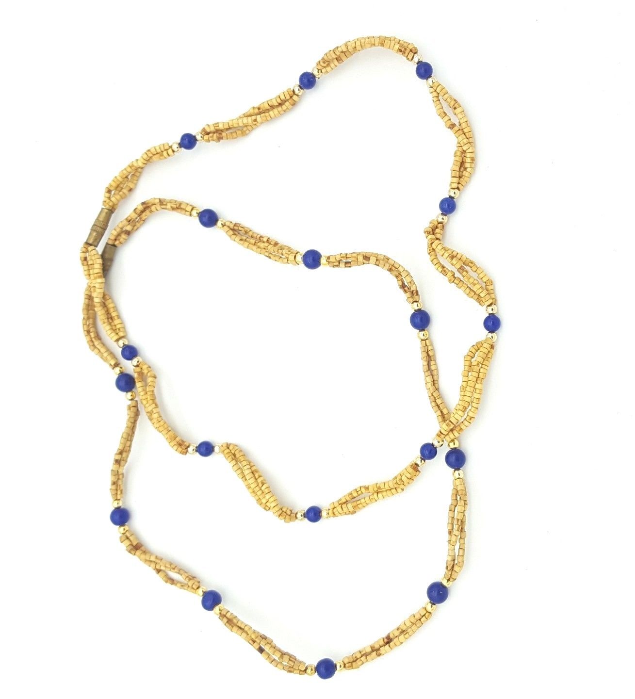 Handmade Tulsi Tulasi Necklace 100% Pure Tulsi with Semi Precious Stones- Lapis