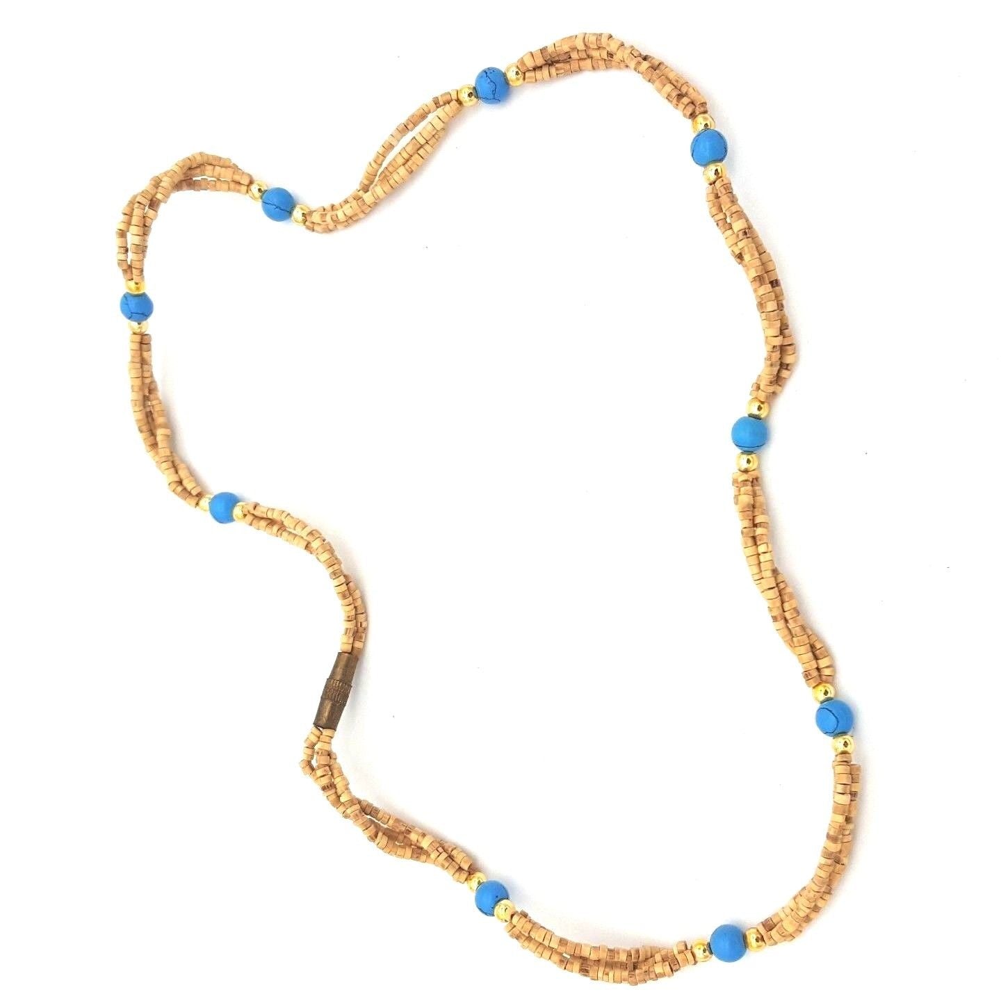 Tulsi Tulasi Necklace 100% Pure Tulsi with Semi Precious Stones- Turquoise - Montecinos Ethnic