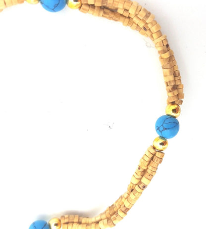Tulsi Tulasi Necklace 100% Pure Tulsi with Semi Precious Stones- Turquoise - Montecinos Ethnic