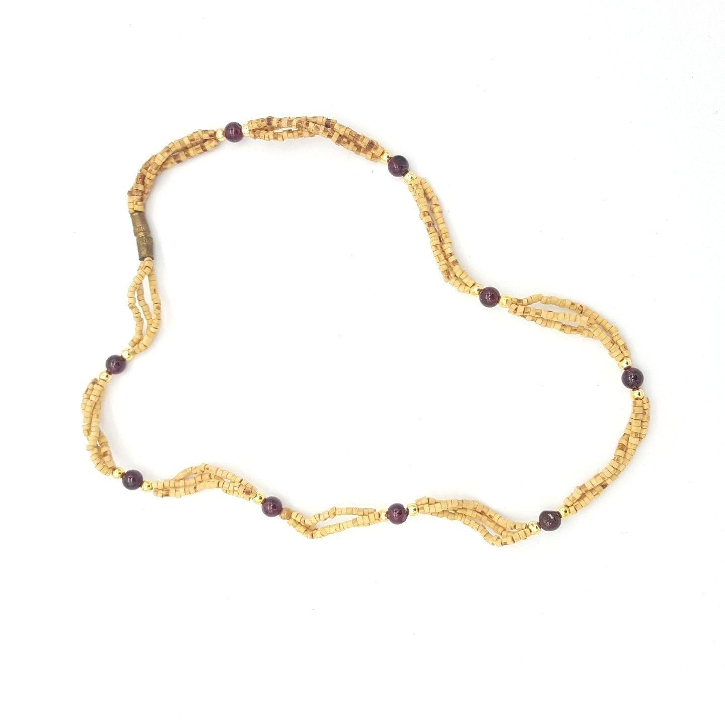 Tulsi Tulasi necklace 100% Pure Tulsi with Semi Precious Stones- Garnet - Montecinos Ethnic