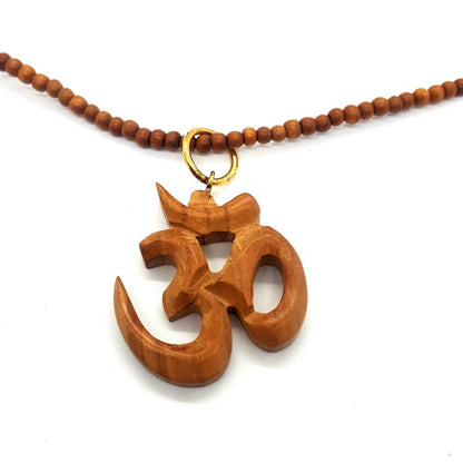 Cute Om Sandalwood Pendant Necklace Yoga Jewelry Gift 18" - Montecinos Ethnic