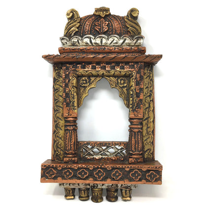 Jharokha Frame Wood-carved Wall Hanging Picture Frame Colorful Decorative 16"
