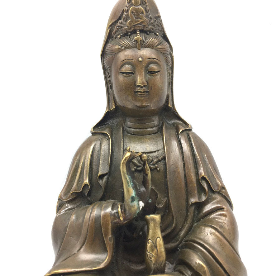 Goddess Quan Yin Kwan Yin Guan Yin Sitting in Lotus Buddhist Statue Idol - 10"