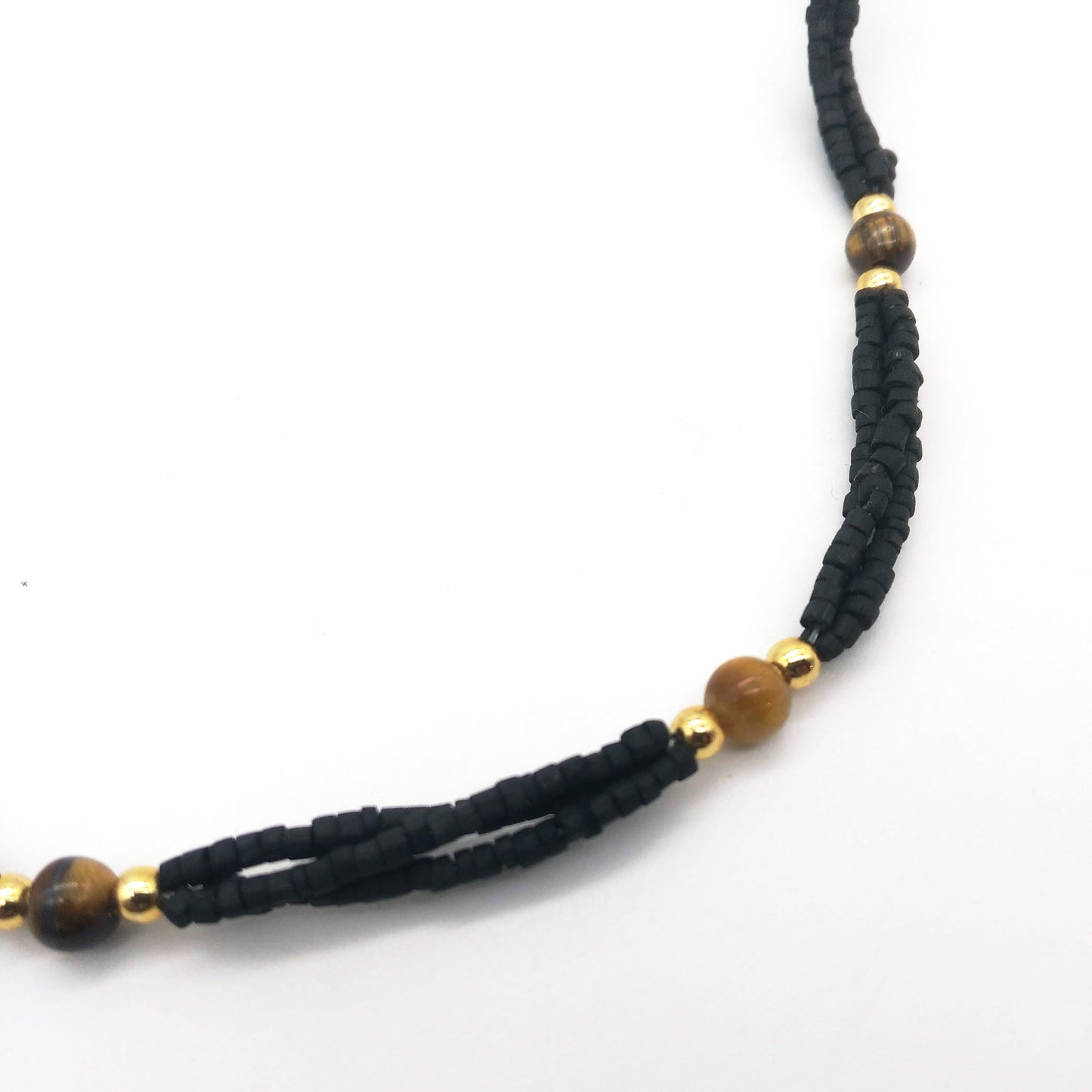 Tulsi Tulasi Necklace Black Colored Tulsi with Semi Precious Stones- Tiger Eye
