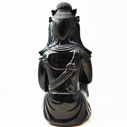 Black Ceramic Chinese Guanyin Statue | Bodhisattva Quan Yin In Meditation 14.25"