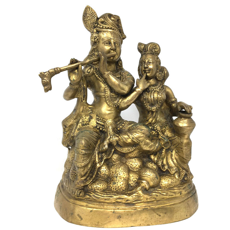 Handcrafted Brass India Divine Couple Sri Sri Radha-Krishna Statue - 14.5" Tall