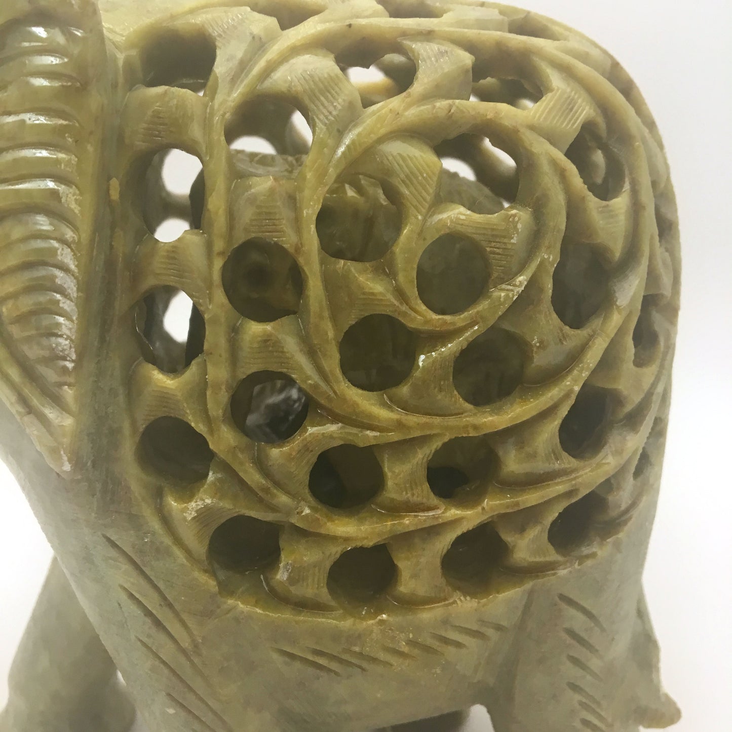 Soapstone Elephant Statue Figure with Inside Baby Elephant Handcrafted - Green