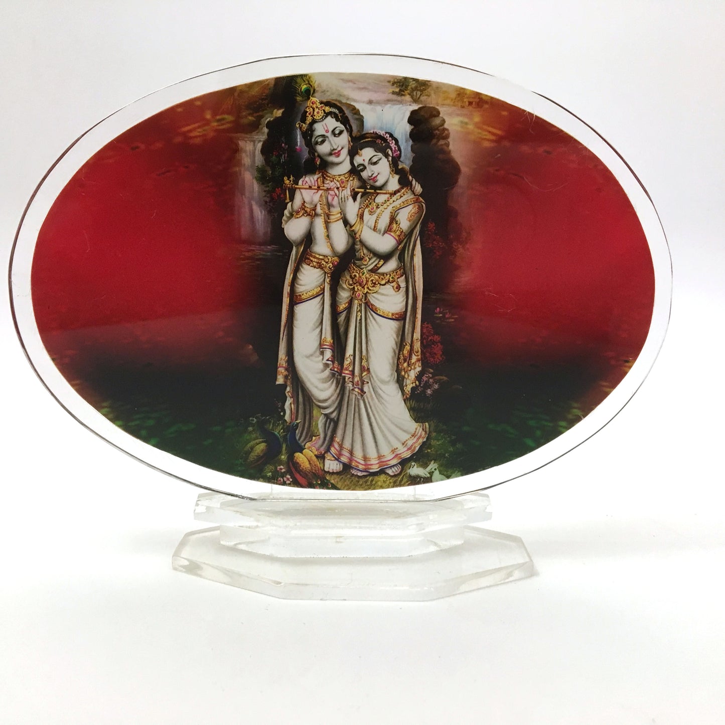 Acrylic Framed Sri Sri Radha-Krishna India Divine Couple Gods in A Lovely Pastim