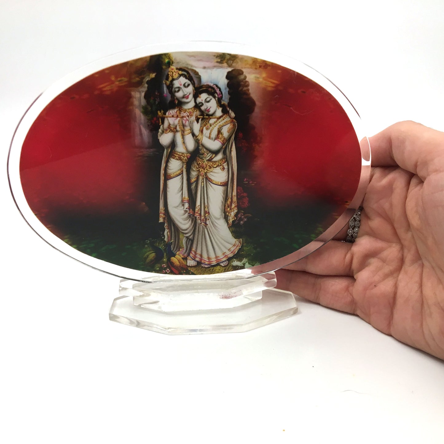 Acrylic Framed Sri Sri Radha-Krishna India Divine Couple Gods in A Lovely Pastim