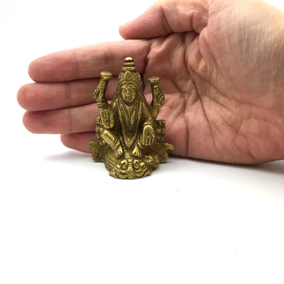 Mini Brass Mata Lakshmi Murti India Statue India Goddess Of Wealth 2.25"